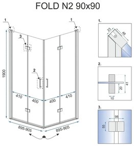 Cabina de dus patrata Rea Fold N2 cu usi pliabile 90x90 crom