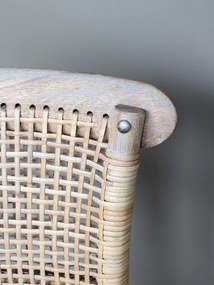 Scaun de bar cannage pentru insulă din lemn de hevea și ratan, natur, cu suport inelar pentru picioare, 92 x 40 x 45 cm, „Old French”
