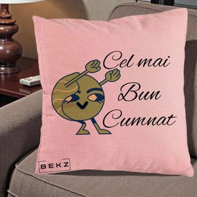 Cadou pentru Cumnat - Perna Personalizata Cel mai Bun Cumnat cu Personaj Funny Verde, 40x40 cm, Roz, Husa Detasabila, Perna Inclusa, BEKZ®