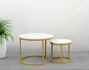 Măsuţe de cafea, set de 2 buc, finisaj auriu/marmură, DAMON