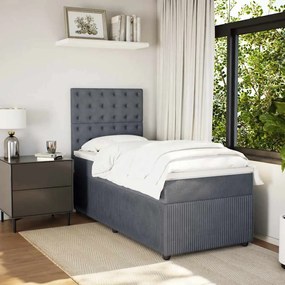 vidaXL Pat box spring cu saltea, gri închis, 80x200 cm, catifea