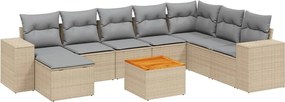 vidaXL Set canapele de grădină, 9 piese, cu perne, bej, poliratan