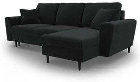 Colțar negru extensibil, cu spațiu de depozitare cu tapițerie din catifea Kyoto – Cosmopolitan Design