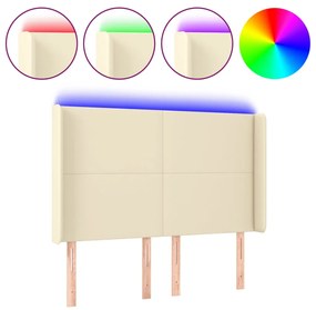 vidaXL Tăblie de pat cu LED, crem, 147x16x118/128 cm, piele ecologică