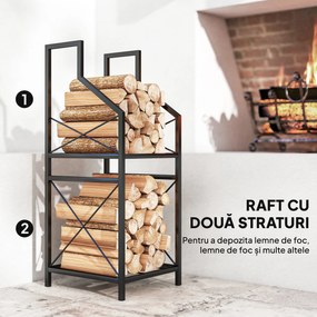 Outsunny Suport de Lemne Exterior a 2 Livelli din Metal cu Bază Ridicată Negru | Aosom Romania