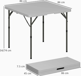 Outsunny Masă de Camping Pliabilă cu 2 Înălțimi Reglabile, 86x86x74 cm, Alb | Aosom Romania