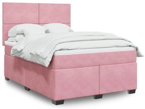 vidaXL Pat box spring cu saltea, roz, 140x200 cm, catifea