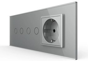 Intrerupator Dublu + Dublu + Priza LIVOLO cu Rama Din Sticla, Standard Italian, 6M