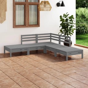 Set mobilier de gradina, 5 piese, gri, lemn masiv de pin Gri, 1