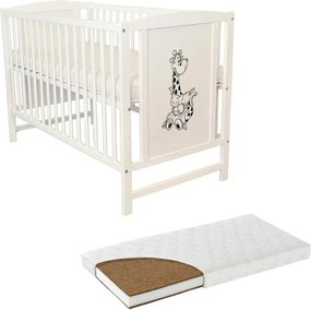 RESIGILAT Patut din lemn masiv 120x60 cm Bria alb si saltea cocos LUX 120x60x9 cm, reglabil pe 3 nivele, certificat EN71