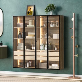 Set de 2 dulapuri de baie cu iluminare LED, Negru | Aosom Romania