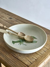 Bol mare din ceramică cu homar verde pictat, D29×H6,5 cm, „Hadden"