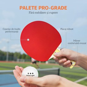 SPORTNOW Set 4 Palete Ping Pong și 8 Mingi cu Husă Roșu și Negru | Aosom Romania