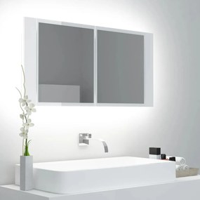 804977 vidaXL Dulap de baie cu oglindă și LED, alb extralucios 90x12x45 acril