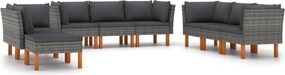 vidaXL Set mobilier de grădină cu perne, 9 piese, gri, poliratan