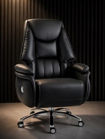 PRESIDENT BLACK 999 – Scaun Executiv Premium din Piele Naturală, Reclinabil electric, 2 Motoare, Suport pentru Picioare, Negru