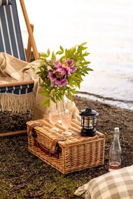 Coș de picnic mare din răchită împletită cu căptușeală în dungi verzi, pentru 4 persoane, „Vendela Large Green"