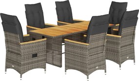 vidaXL Set mobilier de grădină cu perne, 7 piese, gri, poliratan