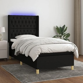 3139087 vidaXL Pat cu arcuri, saltea și LED, negru, 90x200 cm, textil