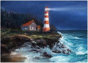 Tablou - Far pe malul oceanului, aquarelă (70x50 cm)