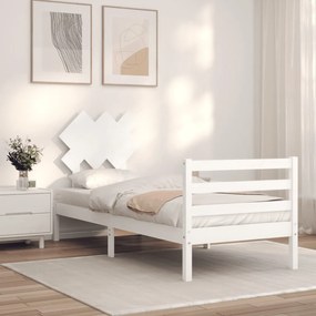 3195252 vidaXL Cadru de pat cu tăblie single, alb, lemn masiv
