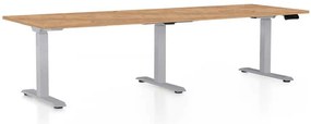 Masă înălțime reglabilă OfficeTech Long, 240 x 80 cm, picioare gri, stejar kraft