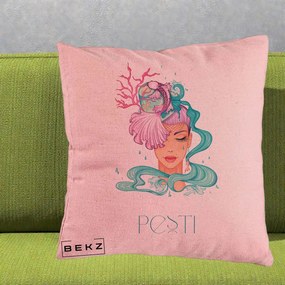 Perna Personalizata Zodiac Pesti Cowgirl, 40x40 cm, Roz, Husa Detasabila, Perna Inclusa, BEKZ®