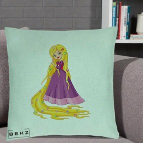 Perna Personalizata Rapunzel Par Lung Floral, 40x40 cm, Verde Menta, Husa Detasabila, Perna Inclusa, BEKZ®