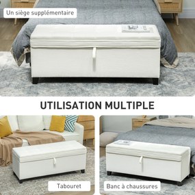 HOMCOM Bancă de depozitare 112L, banchetă pentru capătul patului din țesătură tip in, șezut capitonat, 120 x 40 x 48 cm, crem | Aosom Romania