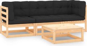 vidaXL Set mobilier de grădină cu perne, 4 piese, lemn masiv de pin