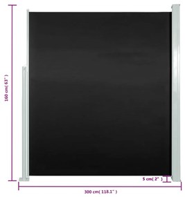Copertina laterala retractabila de terasa, negru, 160x300 cm Negru, 160 x 300 cm