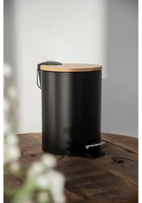 Coș de gunoi cu capac din bambus Wenko Tortona, 3 l, negru