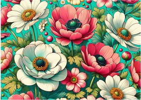 Tablou - Flori pe fundal albastru (70x50 cm)