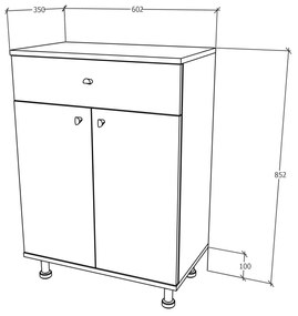 Corp haaus Zaria, 1 Sertar, 2 Usi, Gri Lucios/Alb, MDF, L 60 x l 35 x H 85 cm