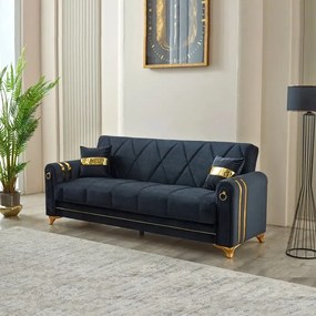 Canapea extensibila cu lada de depozitare 220x87x93 cm , detalii aurii –Camara