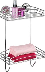 Raft baie pe doua niveluri WENKO, 2 cosuri pentru accesorii de baie, montaj Vacuum-Loc
