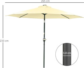 Outsunny Umbrelă de Grădină Inclinabilă Ø265 cm cu 32 Lumini LED Solare și Manivelă, Umbrelă de Exterior cu 8 Spițe, din Oțel, Poliester, pentru Terasă, Curte, Balcon, Bej | Aosom Romania