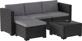 Outsunny Set Modular de Grădină din Rattan cu Perne, Canapea de Colț Gri, 5 Piese | Aosom Romania