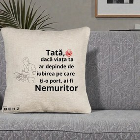 Cadou pentru Tata - Perna Personalizata Tata Nemuritor Lectura, 40x40 cm, Bej Canapea, Husa Detasabila, Perna Inclusa, BEKZ®