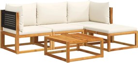 vidaXL Set canapele de grădină cu 5 piese și perne din lemn de salcâm și ratan