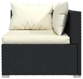 Set mobilier de gradina cu perne, 10 piese, negru, poliratan negru si crem, 2x colt + 6x mijloc + 2x suport pentru picioare, 1