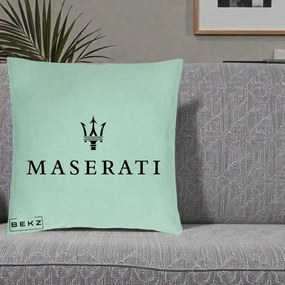 Perna Personalizata cu emblema Maserati, 40x40 cm, Verde Menta, Husa Detasabila, Perna Inclusa, BEKZ®