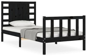 3192785 vidaXL Cadru de pat cu tăblie single, negru, lemn masiv
