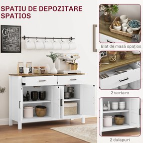 HOMCOM Bufet de Bucătărie cu 2 Sertare și 2 Dulapuri, 120x39,3x82,5 cm, Alb | Aosom Romania