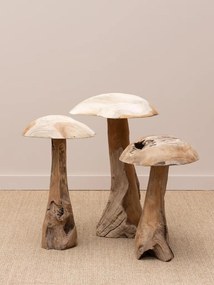 Set 3 ciuperci decorative din lemn de tec, "Sylve"