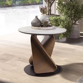 Masuta auxiliara rotunda Porcelain Marble Walnut