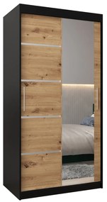 Dulap de haine 100 cm cu oglindă Verika 2 100 (negru + stejar artisan). 1063760