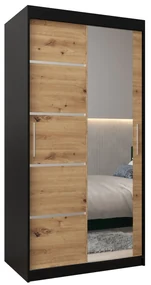 Dulap de haine 120 cm cu oglindă Verika 2 120 (negru + stejar artisan). 1064191