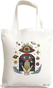 Sacosa de Panza pentru Cumparaturi, Geanta Tote Energy Mood 3, 38x34.5 cm, Alba, BEKZ®