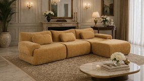 VELORA – Canapea Modulară din Chenille Premium, din spumă de înaltă densitate, L-Shape, 3 perne, Ultra Confort & Design Reconfigurabil, Galben